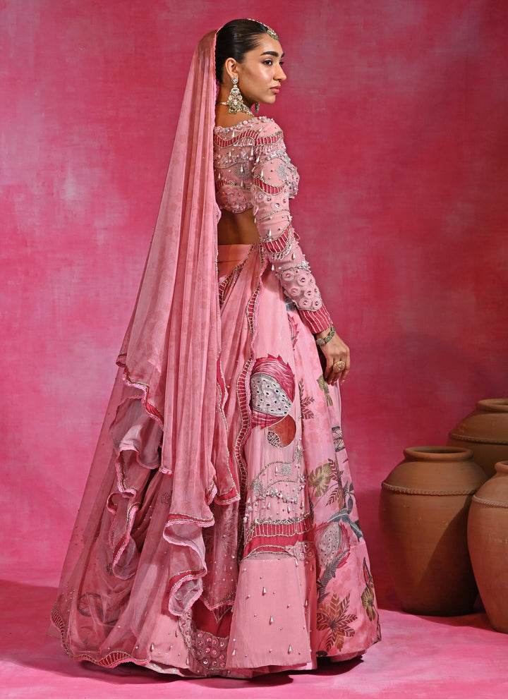 Pink Embroidered Organza Lehenga Set