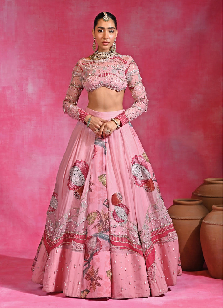 Pink Embroidered Organza Lehenga Set