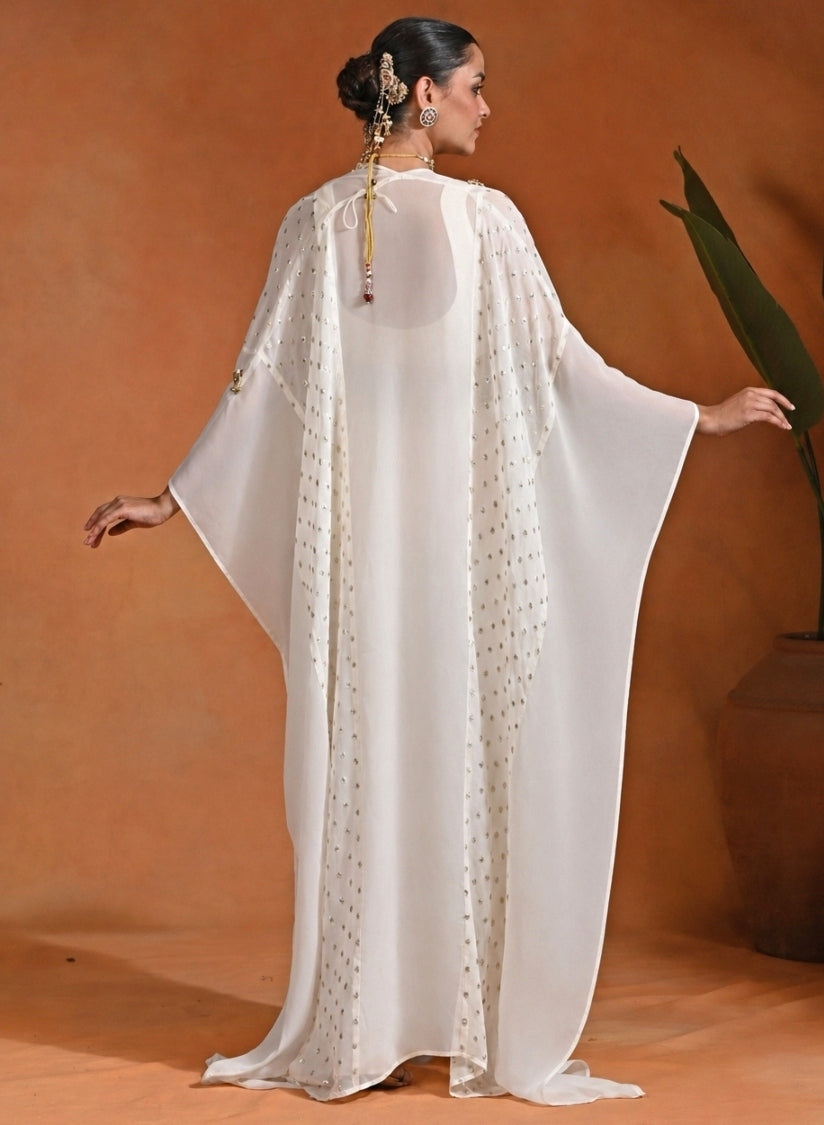 Ivory Crepe Drape Skirt Set With Cape