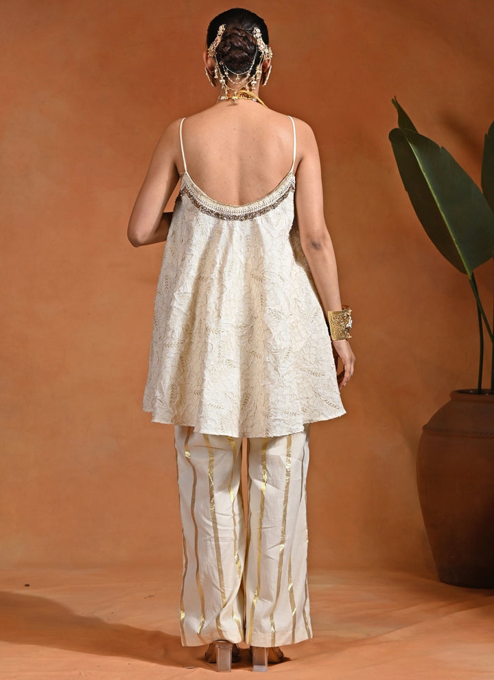 Ivory Jacquard Kurta Pants Set