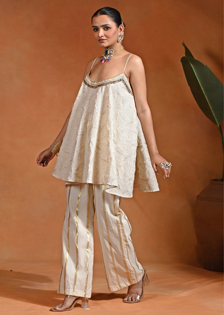 Ivory Jacquard Kurta Pants Set