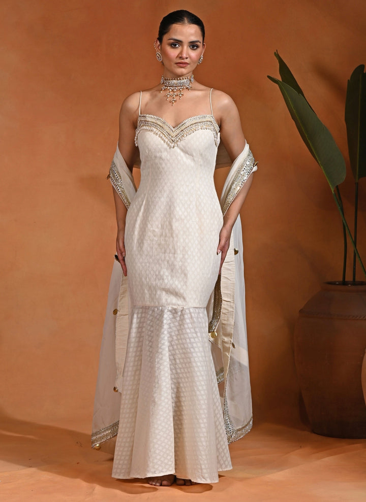 Ivory Cotton Jacquard Mermaid Gown