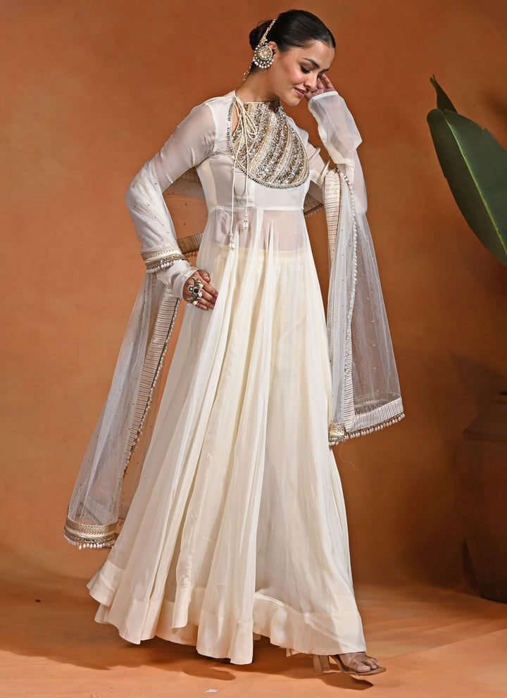 Ivory Organza Anarkali Set