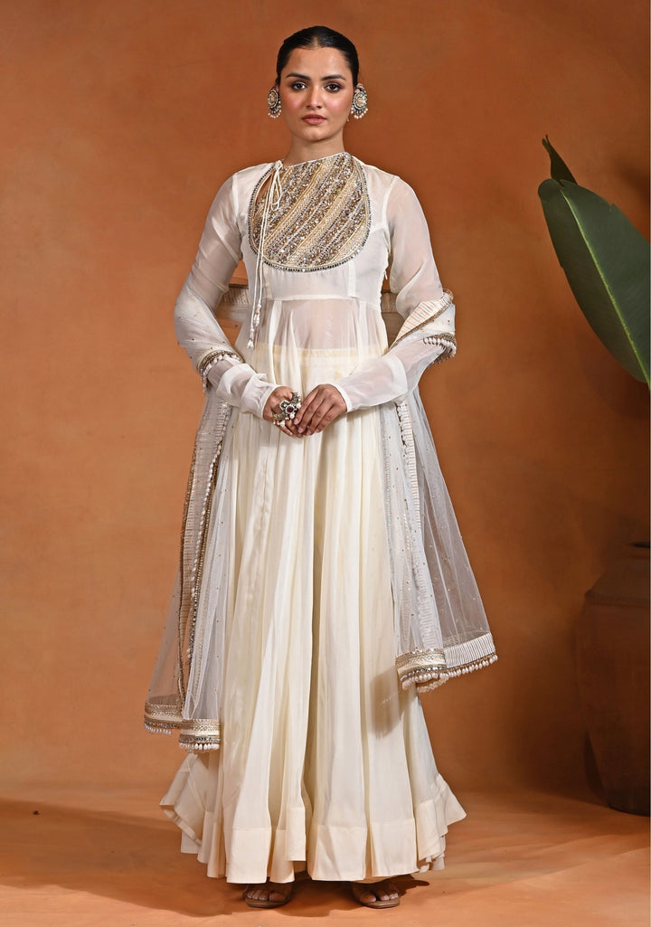 Ivory Organza Anarkali Set