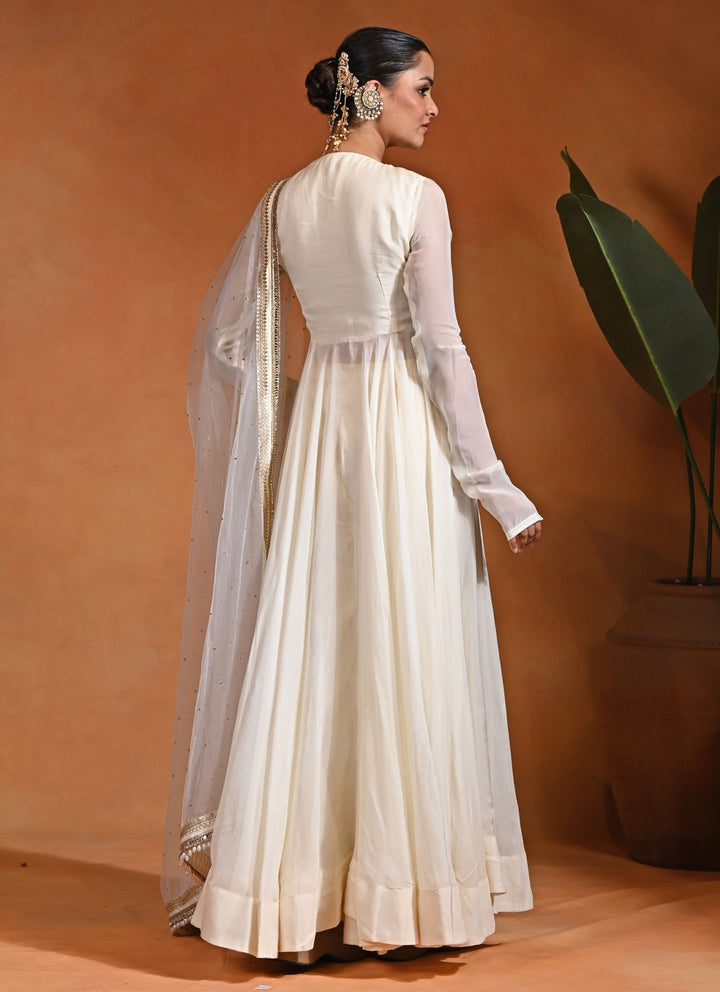 Ivory Organza Anarkali Set