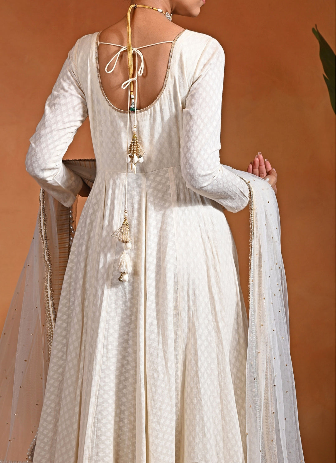 Ivory Cotton Jacquard Anarkali Set