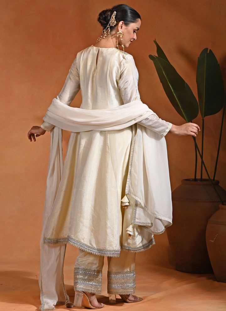 Ivory Tissue Silk Anarkali Set
