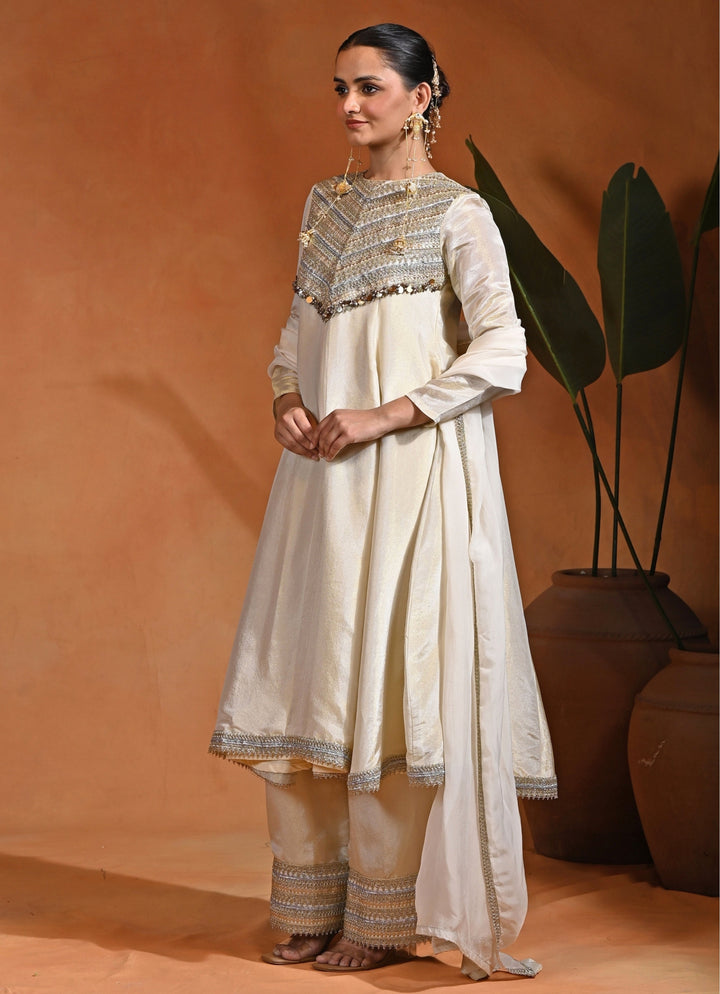 Ivory Tissue Silk Anarkali Set