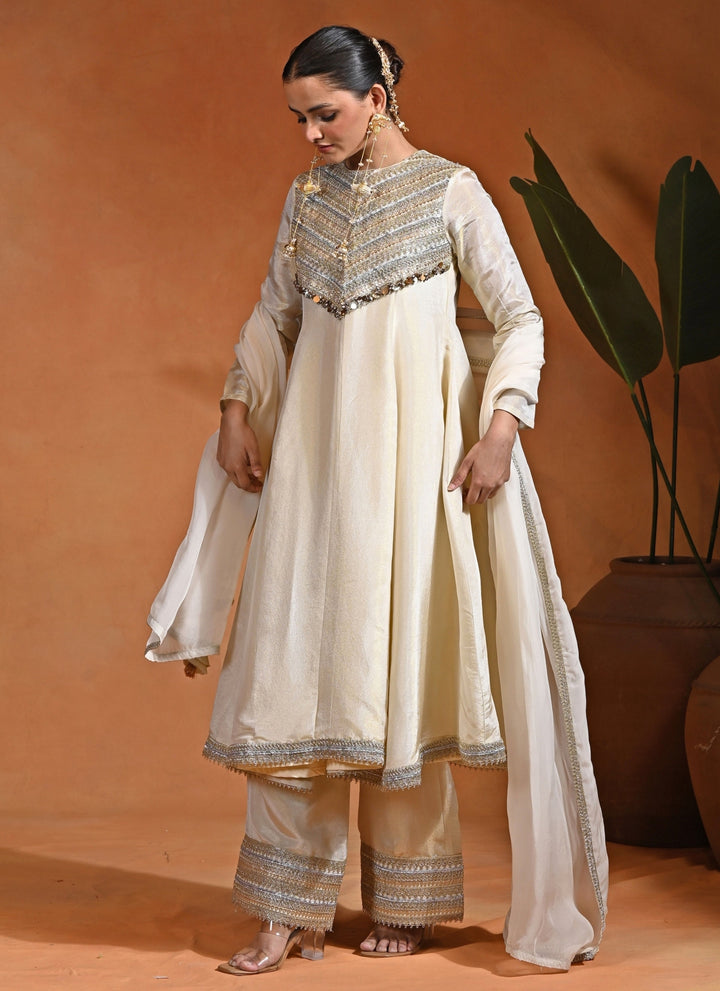 Ivory Tissue Silk Anarkali Set
