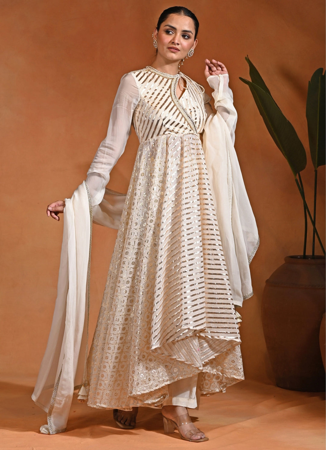 Ivory Chanderi Anarkali Set