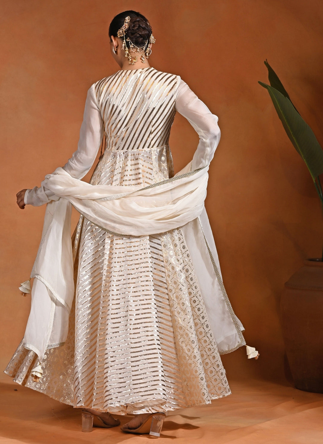 Ivory Chanderi Anarkali Set