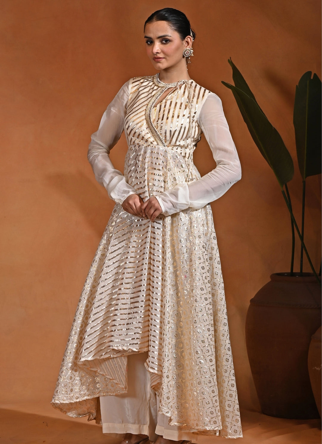 Ivory Chanderi Anarkali Set