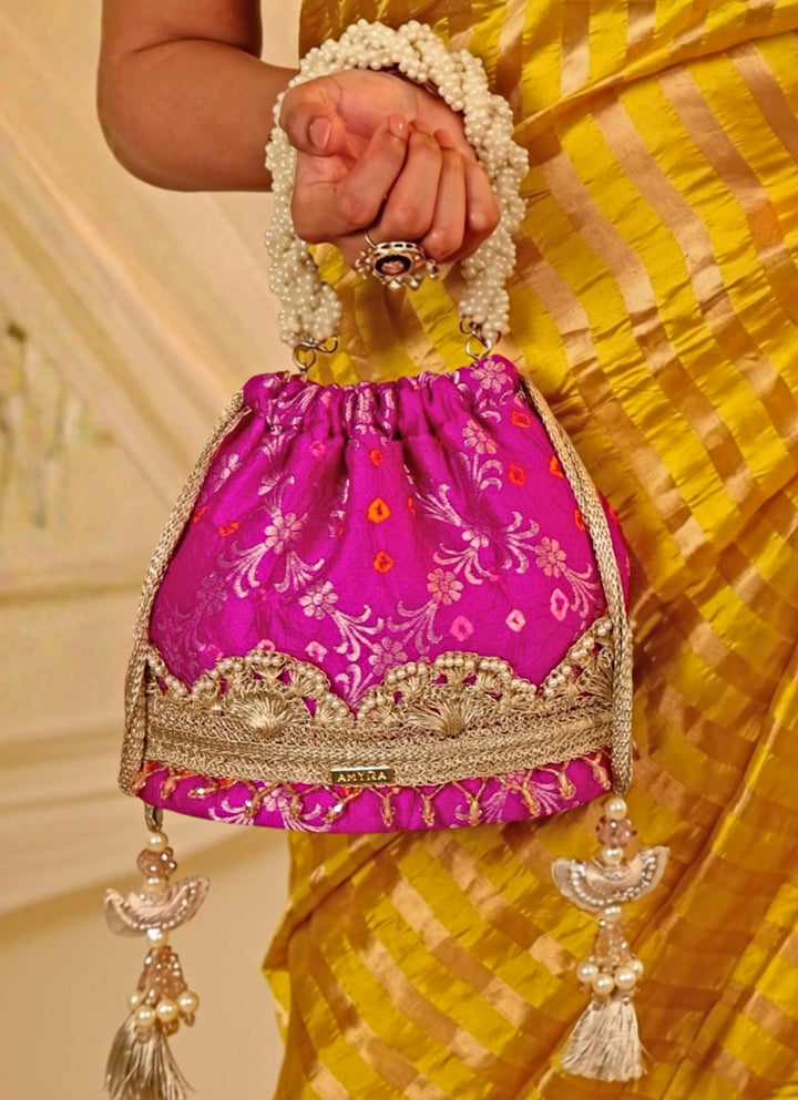 Pink Bandhani Bucket Bag