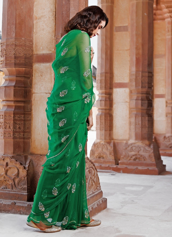 Green Embroidered Chiffon Saree