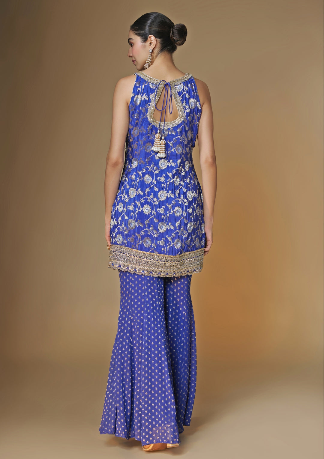 Cobalt Blue Banarasi Silk Kurta Sharara Set