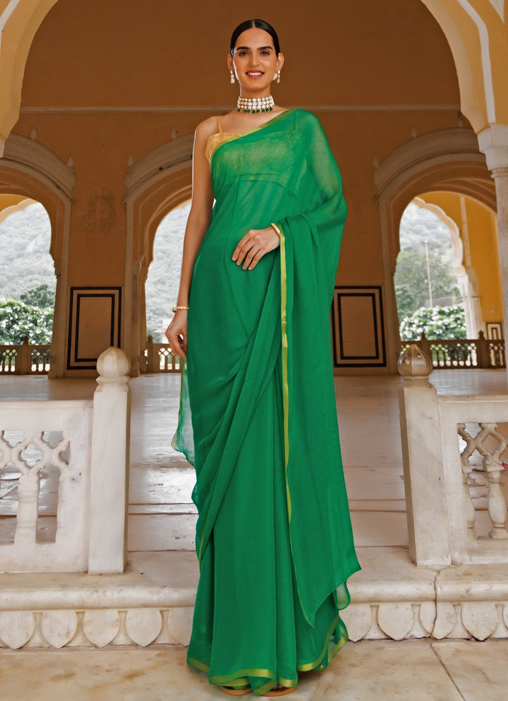 Green Hand-Dyed Chiffon Saree