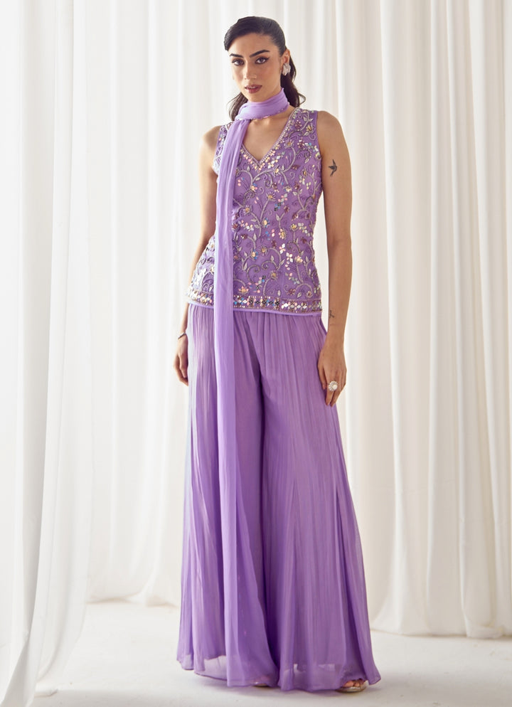 Lilac Organza Kurta Pants Set