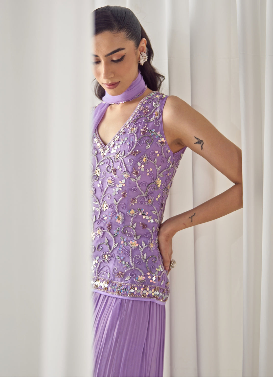 Lilac Organza Kurta Pants Set