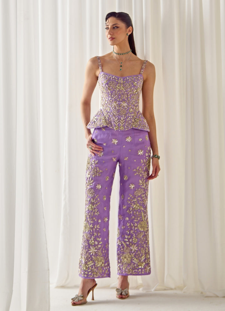 Lilac Organza Corset Top and Pants Set