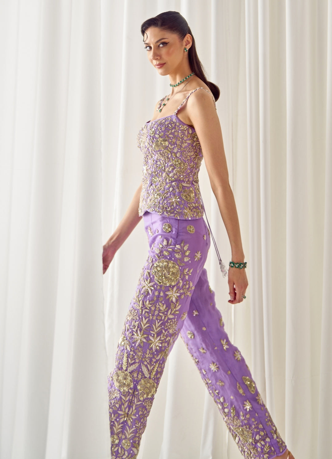 Lilac Organza Corset Top and Pants Set