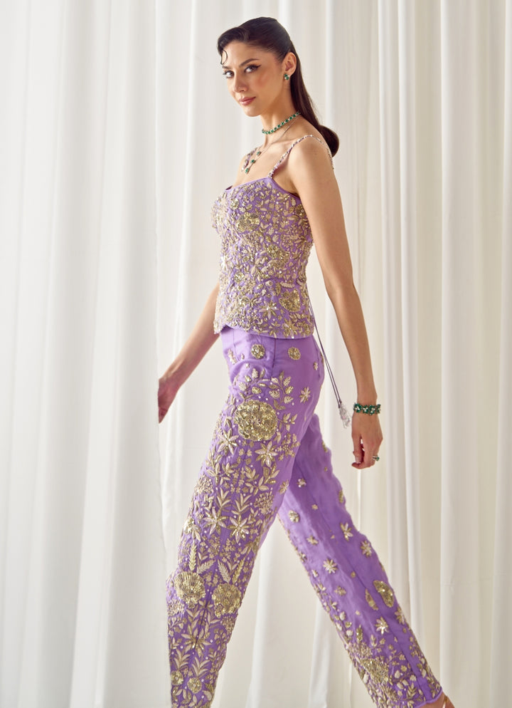 Lilac Organza Corset Top and Pants Set