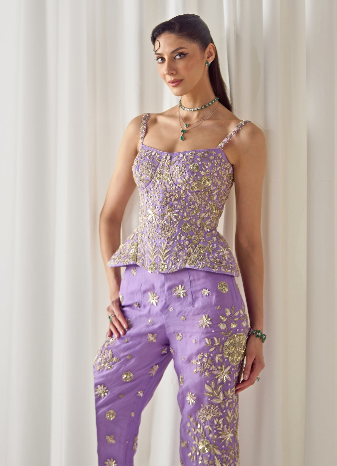 Lilac Organza Corset Top and Pants Set