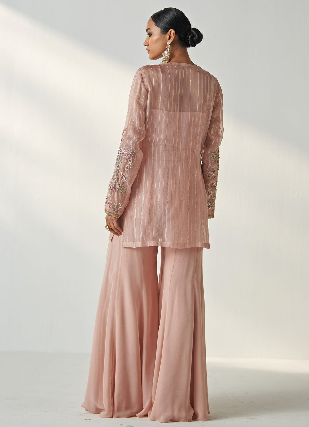 Blush Pink Embroidered Georgette Kurta Sharara Set