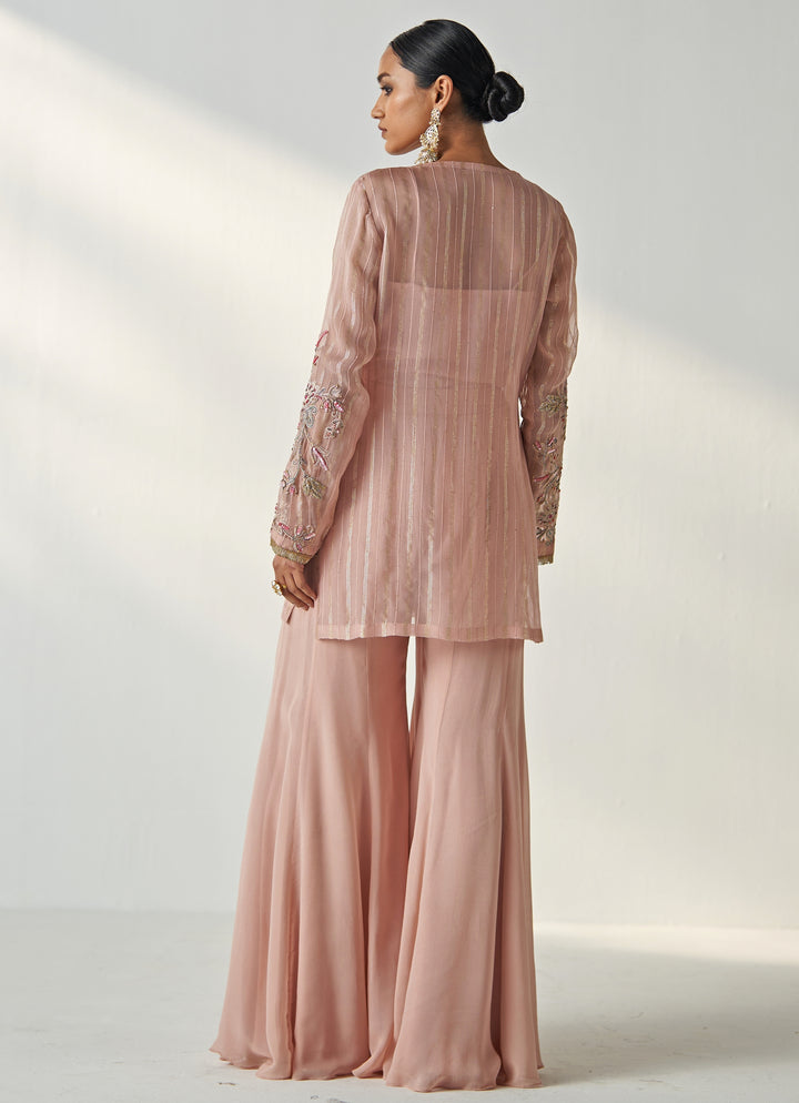 Blush Pink Embroidered Georgette Kurta Sharara Set