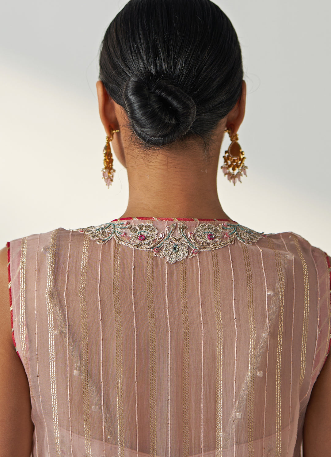 Blush Pink Embroidered Kurta Garara Set With Cape