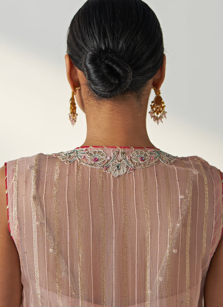 Blush Pink Embroidered Kurta Garara Set With Cape