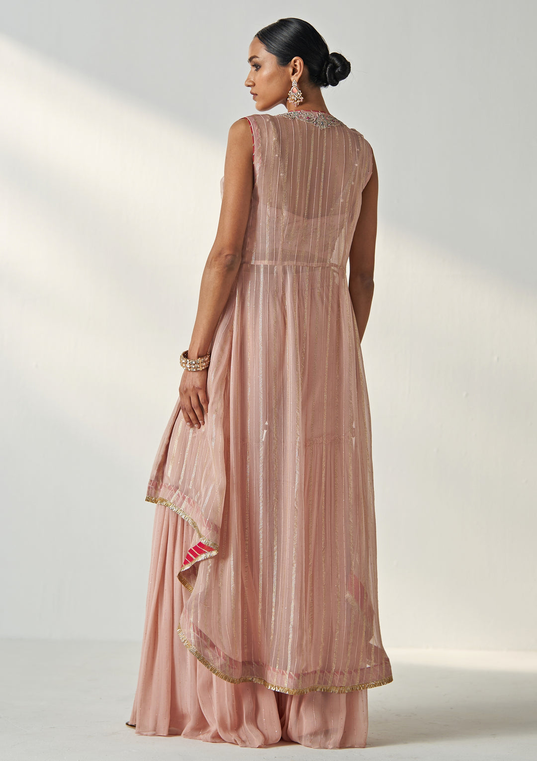 Blush Pink Embroidered Kurta Garara Set With Cape