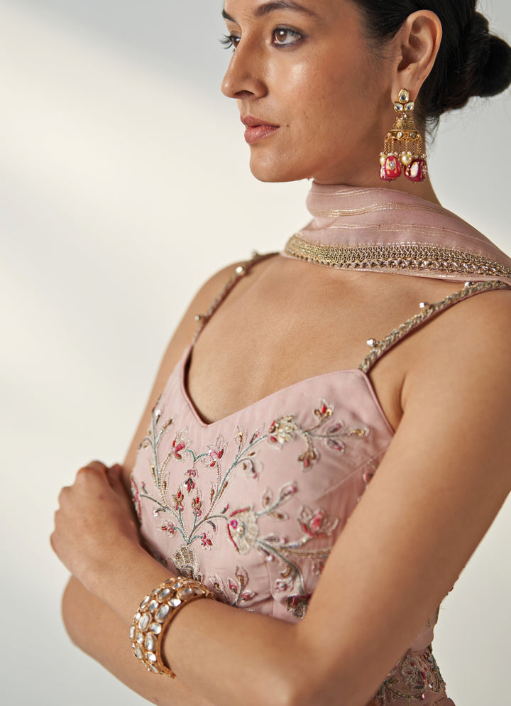 Blush Pink Embroidered Organza Blouse Sharara Set