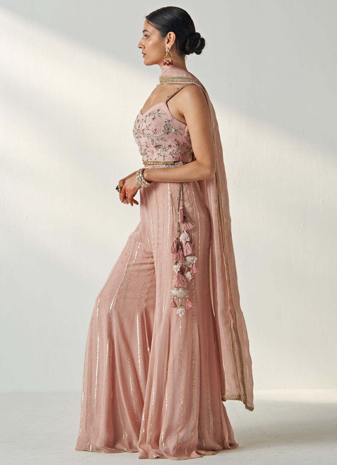Blush Pink Embroidered Organza Blouse Sharara Set
