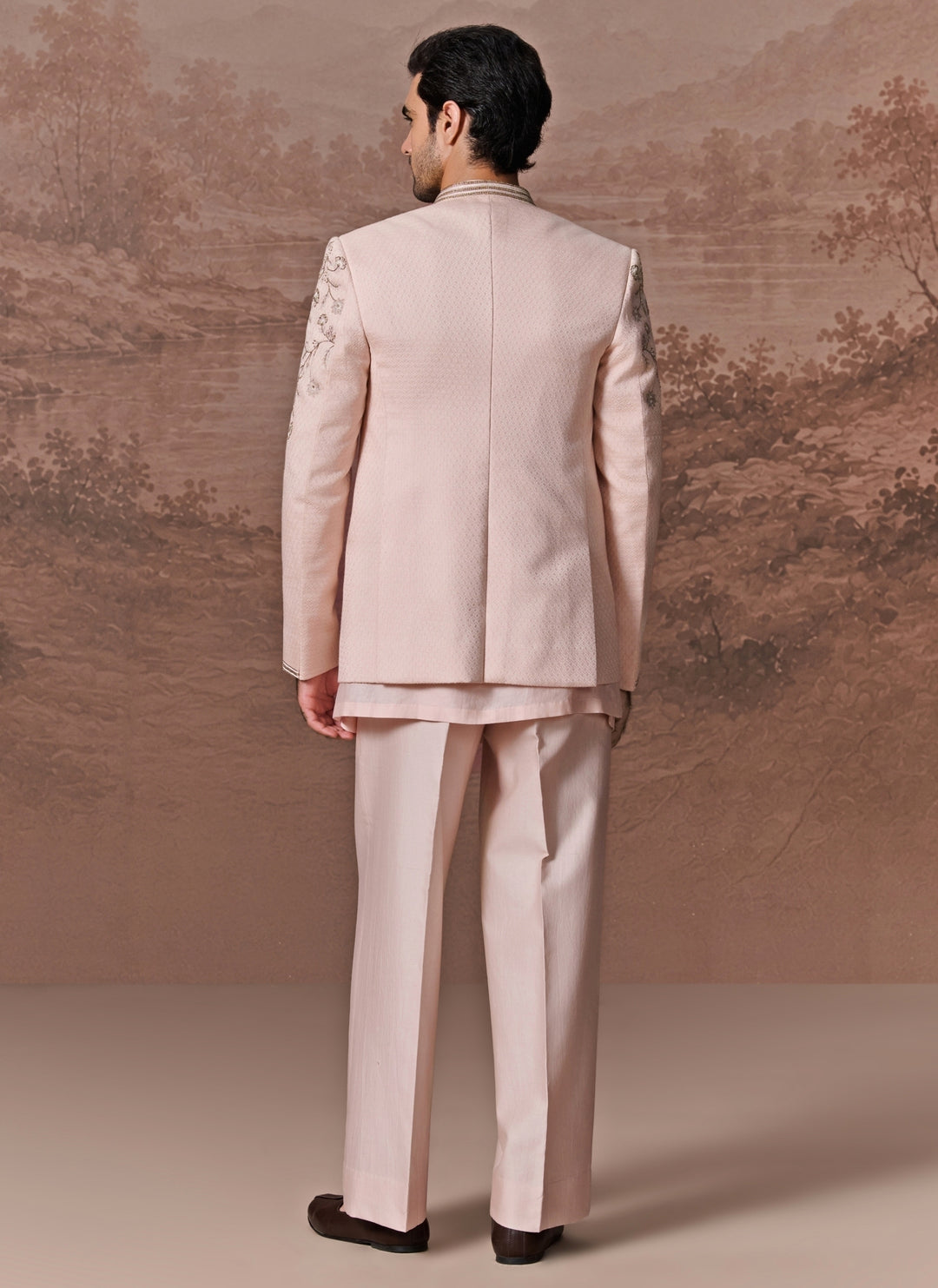 Nude Pink Bagalpuri Silk Jacket Set