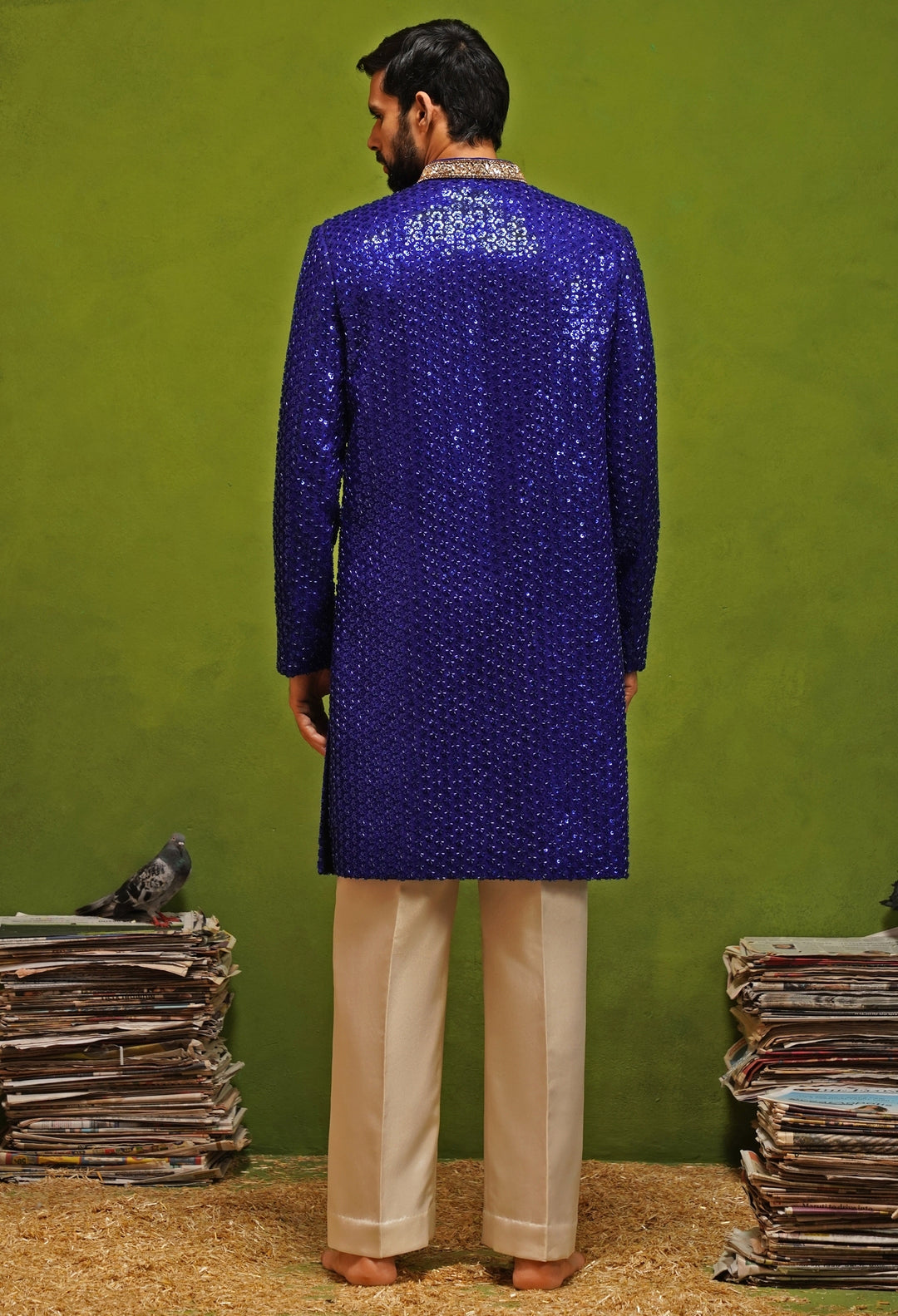 Royal Blue Shimmer Georgette Sherwani Set