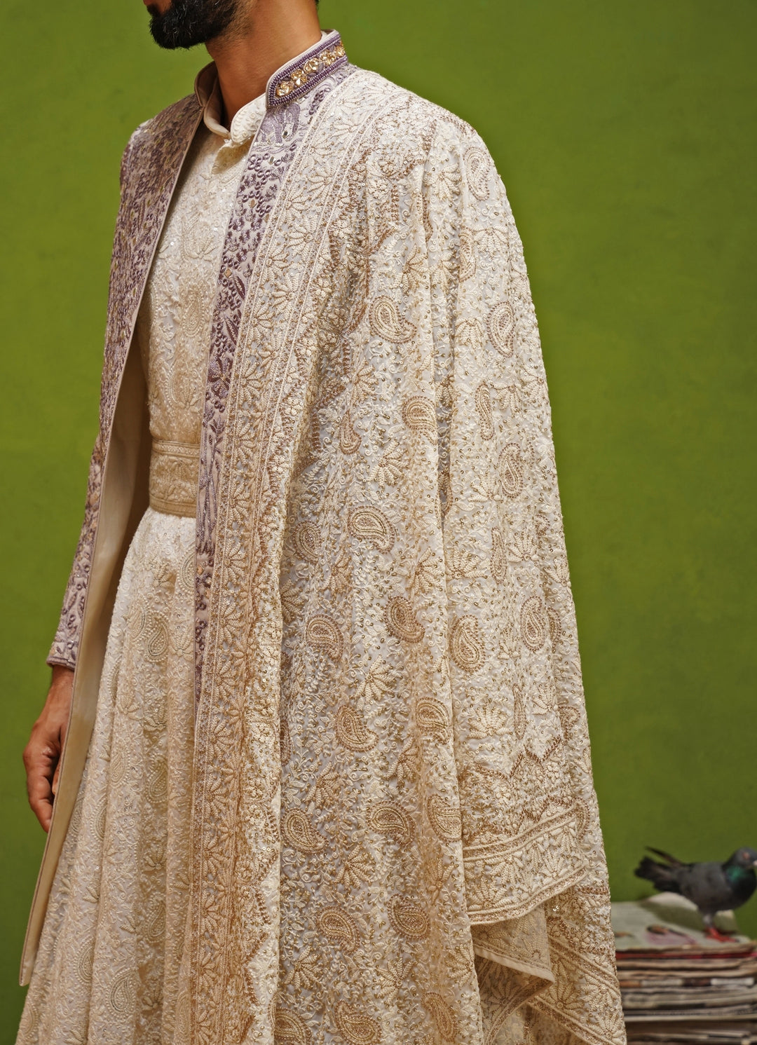 Lavender and Ivory Georgette Sherwani Set