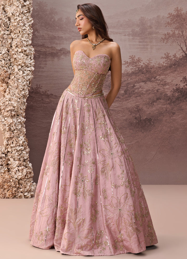 Lilac Tissue Corset Lehenga