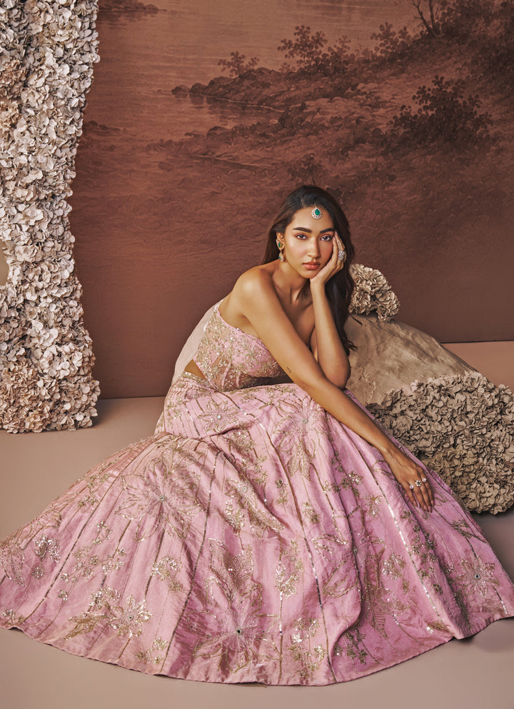 Lilac Tissue Corset Lehenga
