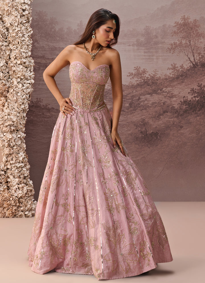 Lilac Tissue Corset Lehenga