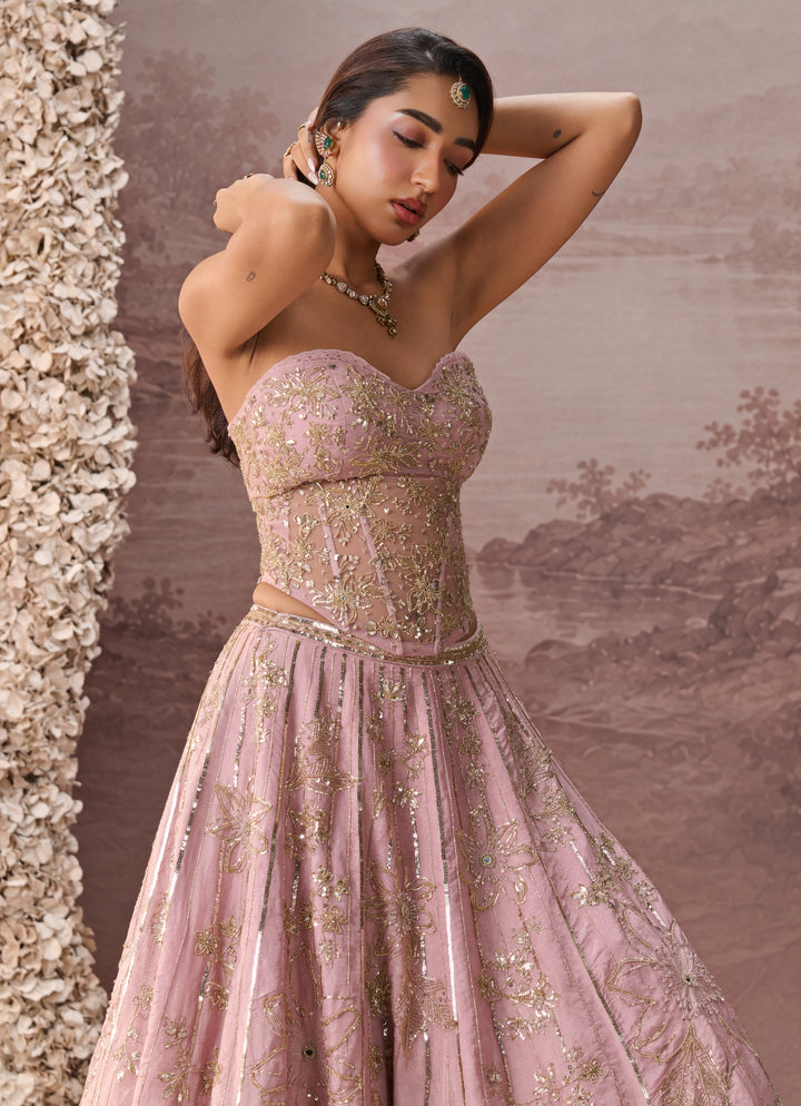 Lilac Tissue Corset Lehenga