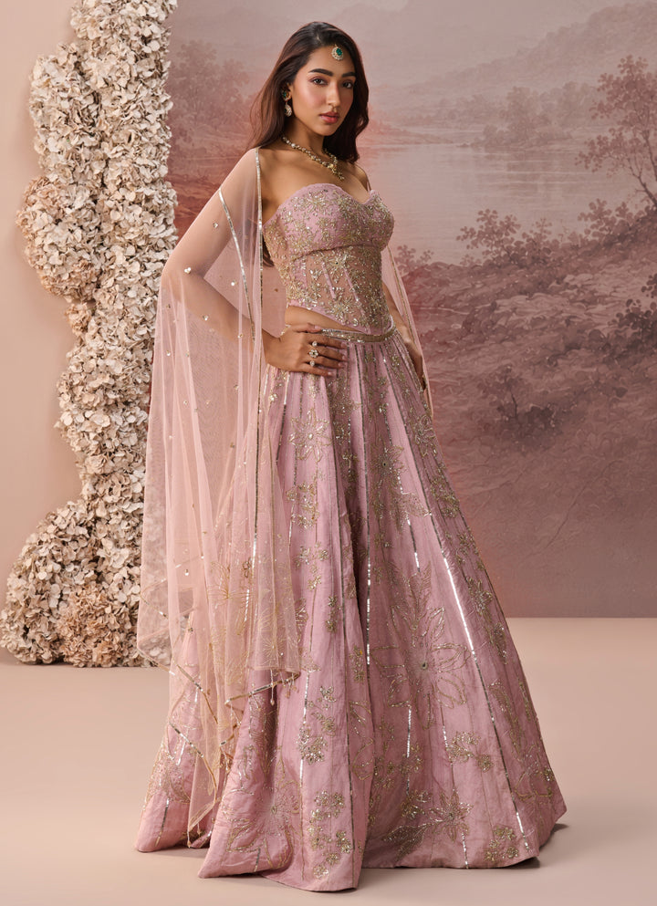 Lilac Tissue Corset Lehenga