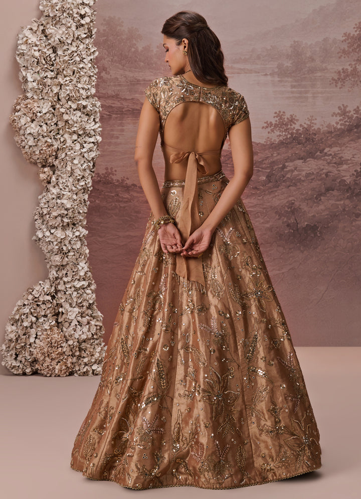 Bronze Gold Silk Tissue Lehenga