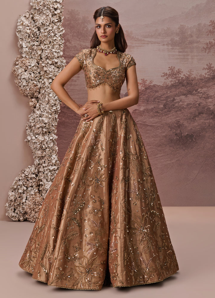 Bronze Gold Silk Tissue Lehenga