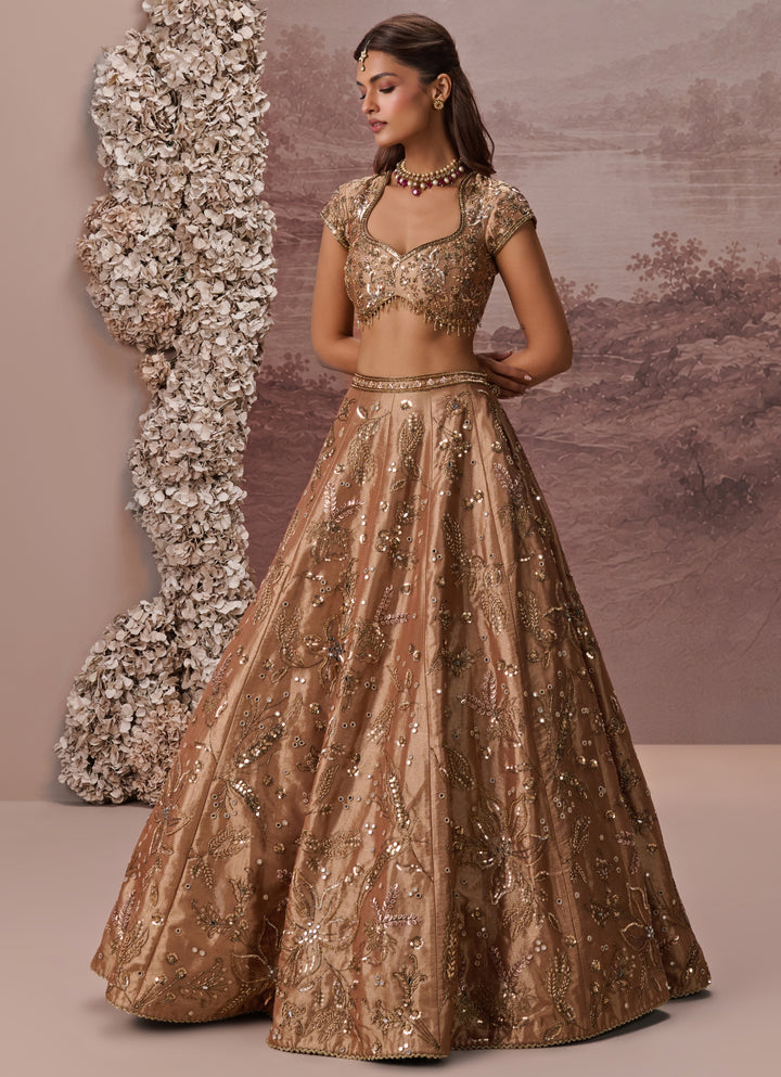 Bronze Gold Silk Tissue Lehenga