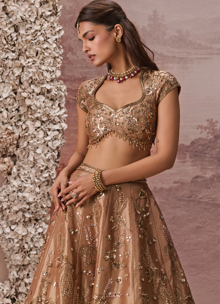 Bronze Gold Silk Tissue Lehenga