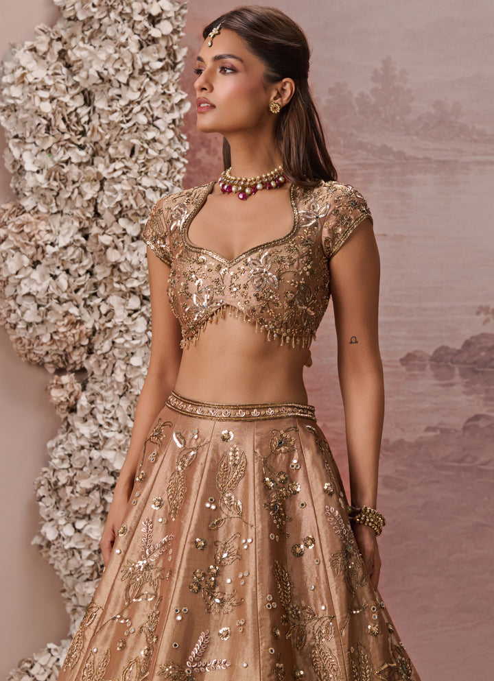 Bronze Gold Silk Tissue Lehenga