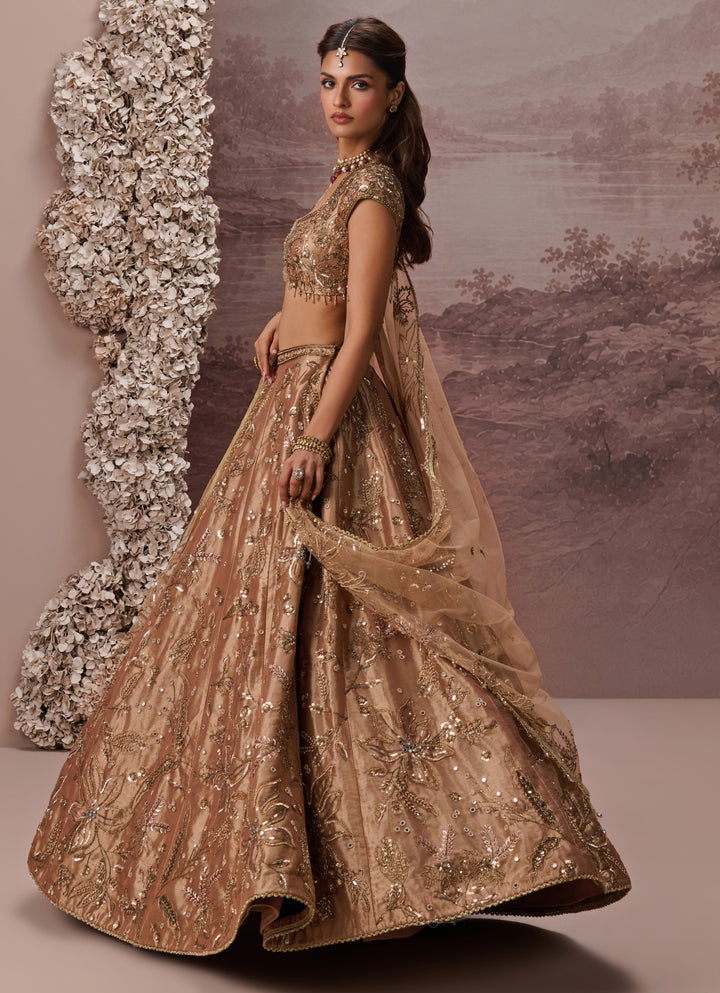 Bronze Gold Silk Tissue Lehenga