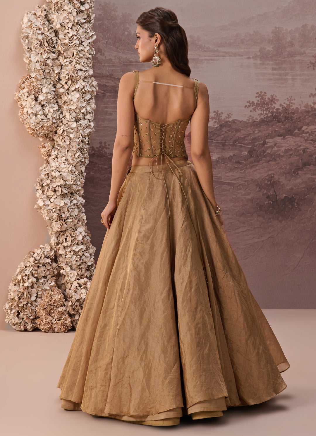 Gold Corset Tissue Lehenga
