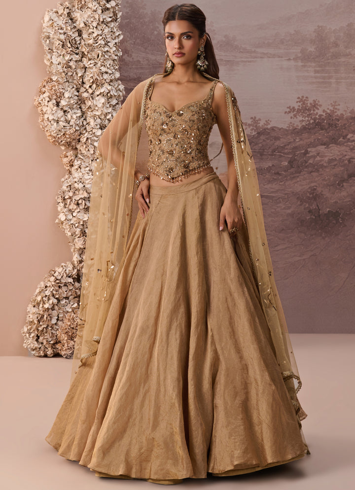 Gold Corset Tissue Lehenga