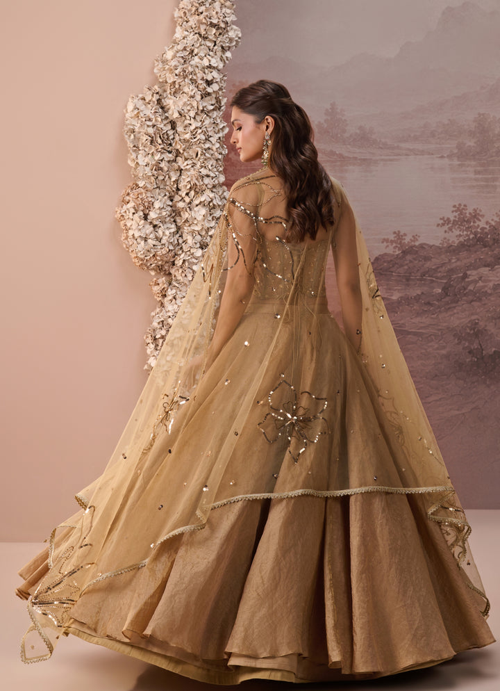 Gold Corset Tissue Lehenga